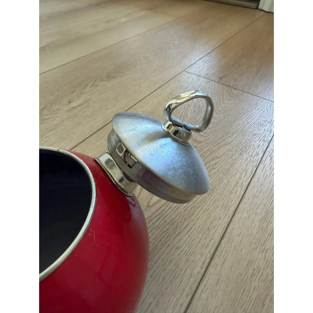 Vintage Chantal‎ Red Enamel on Steel Spherical Tea Kettle Stainless Handle